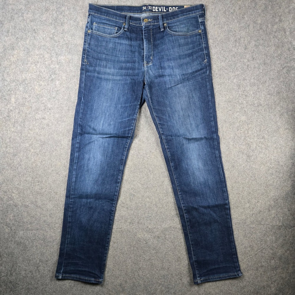 Devil-Dog Slim Jeans Mens 34x32 Blue Dungaree Denim Stretch Workwear Casual